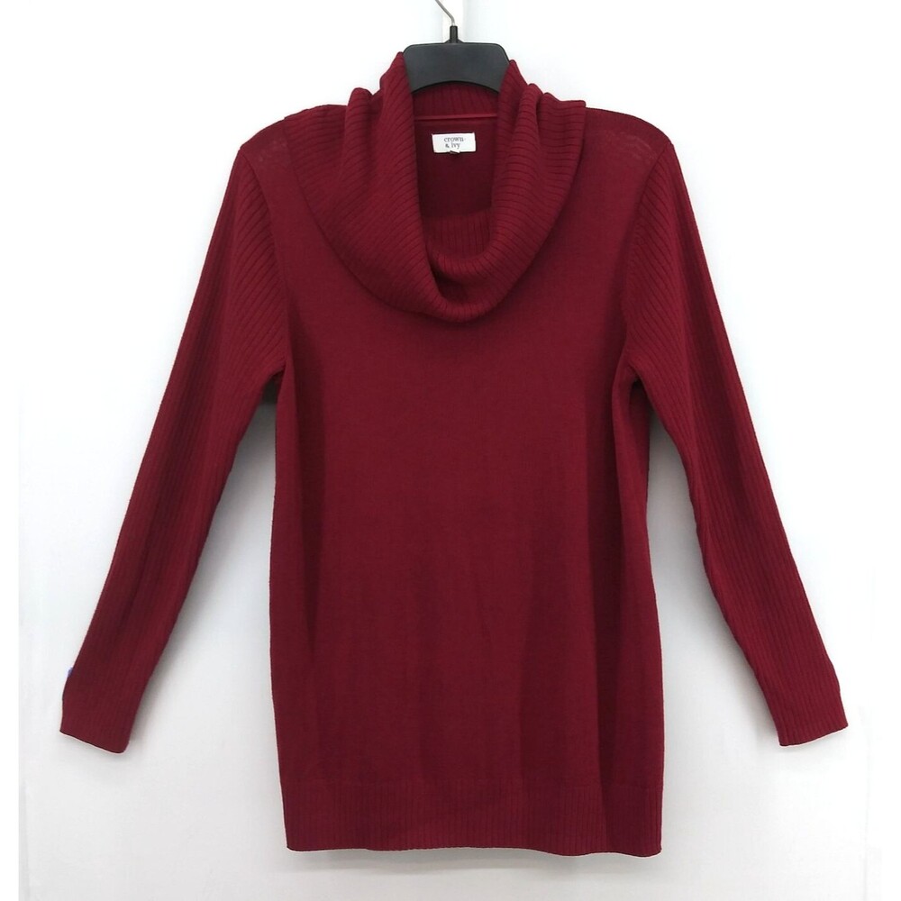 Crown & Ivy Shirt Women size M Burgundy Long Sleeve Cowl Neck Knit Top